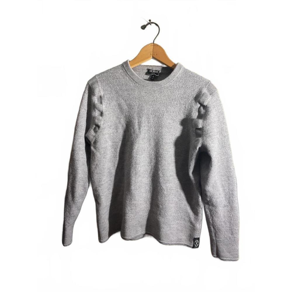 Todd Snyder Gray Merino Wool Crewneck Sweater Fits M/L Ruffle Shoulder